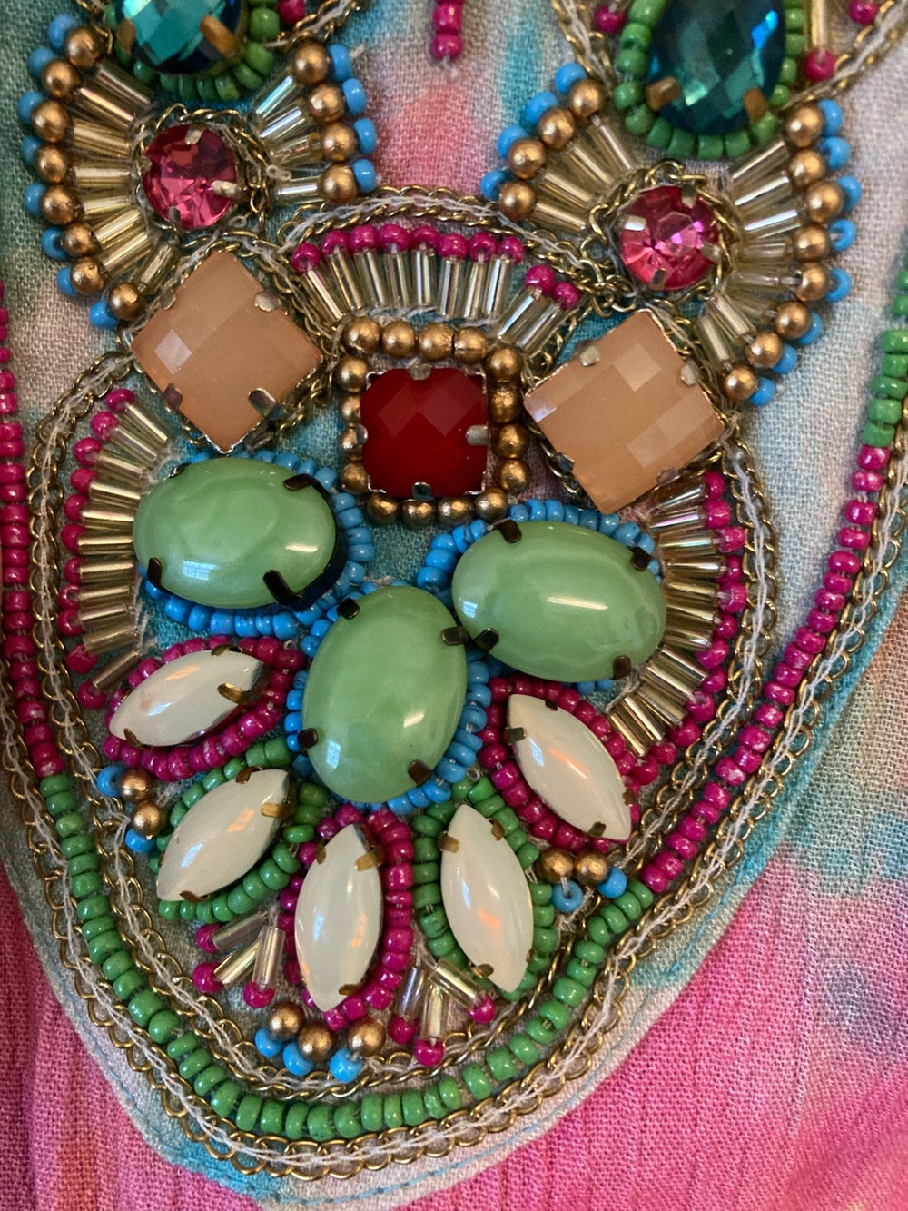 Soft Surroundings Pink, Teal & Cream Beaded Tie-Dye Maxi Verona Dress - Picture 5 of 15